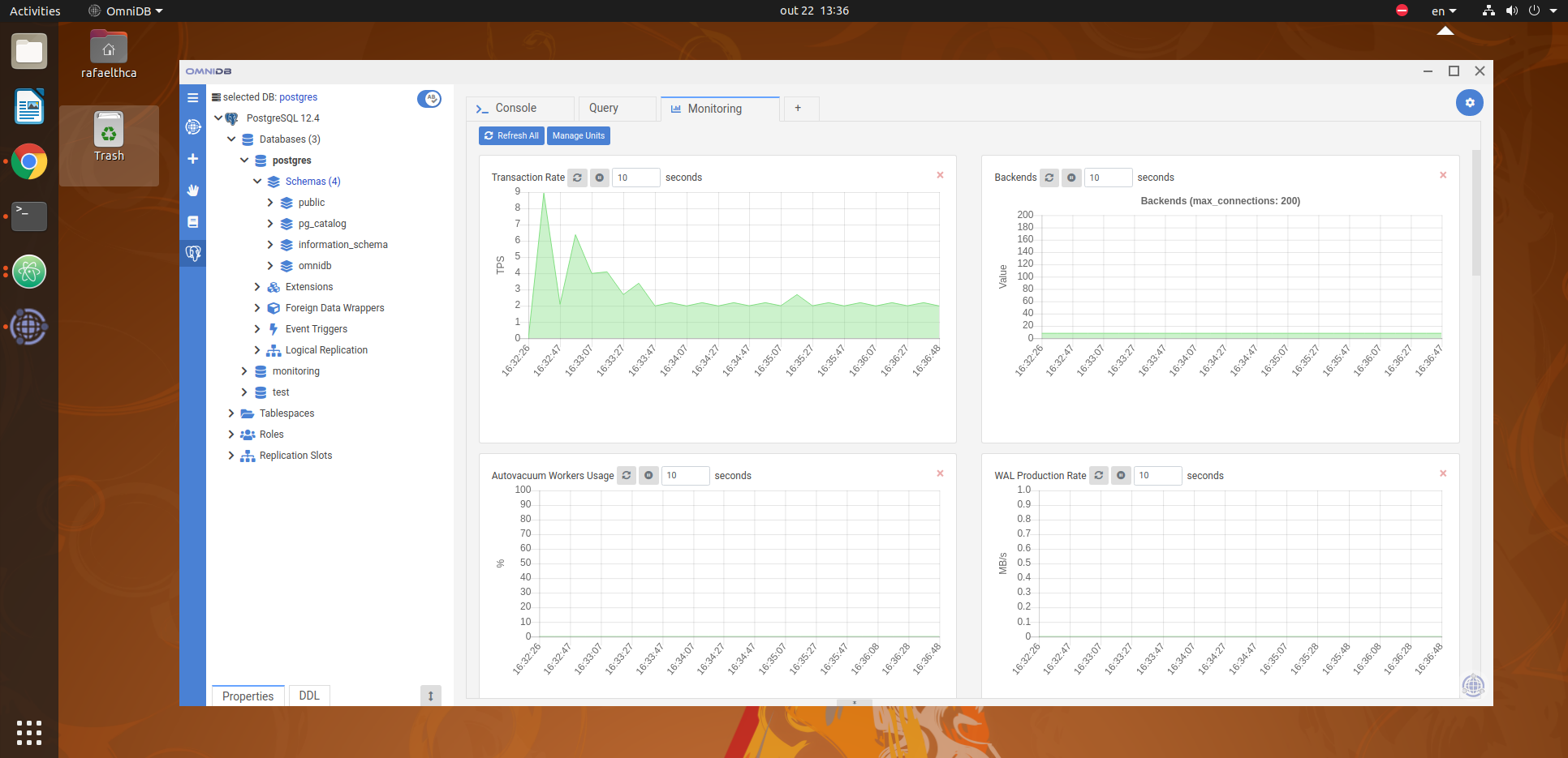 The OmniDB interface showing charts.