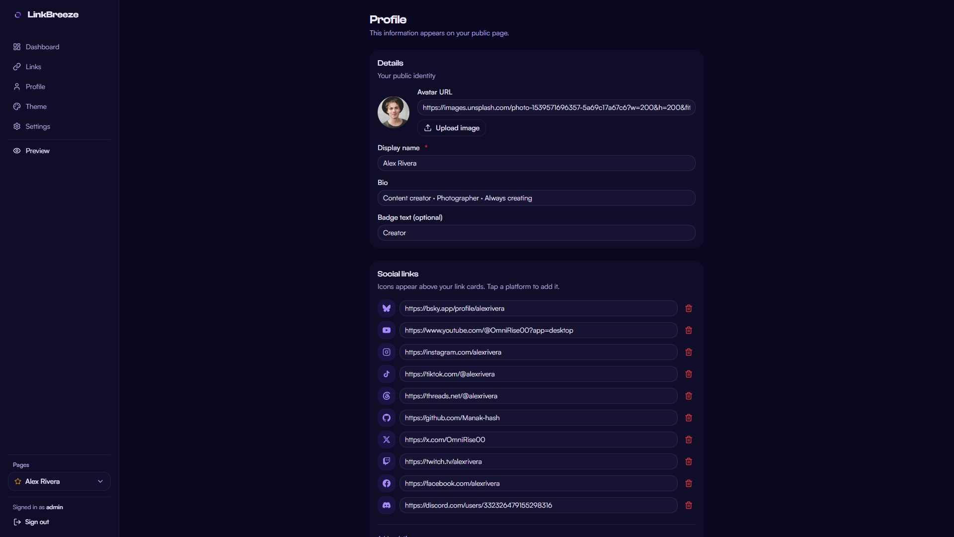 Profile Page