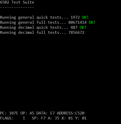 6502 testsuite screenshot