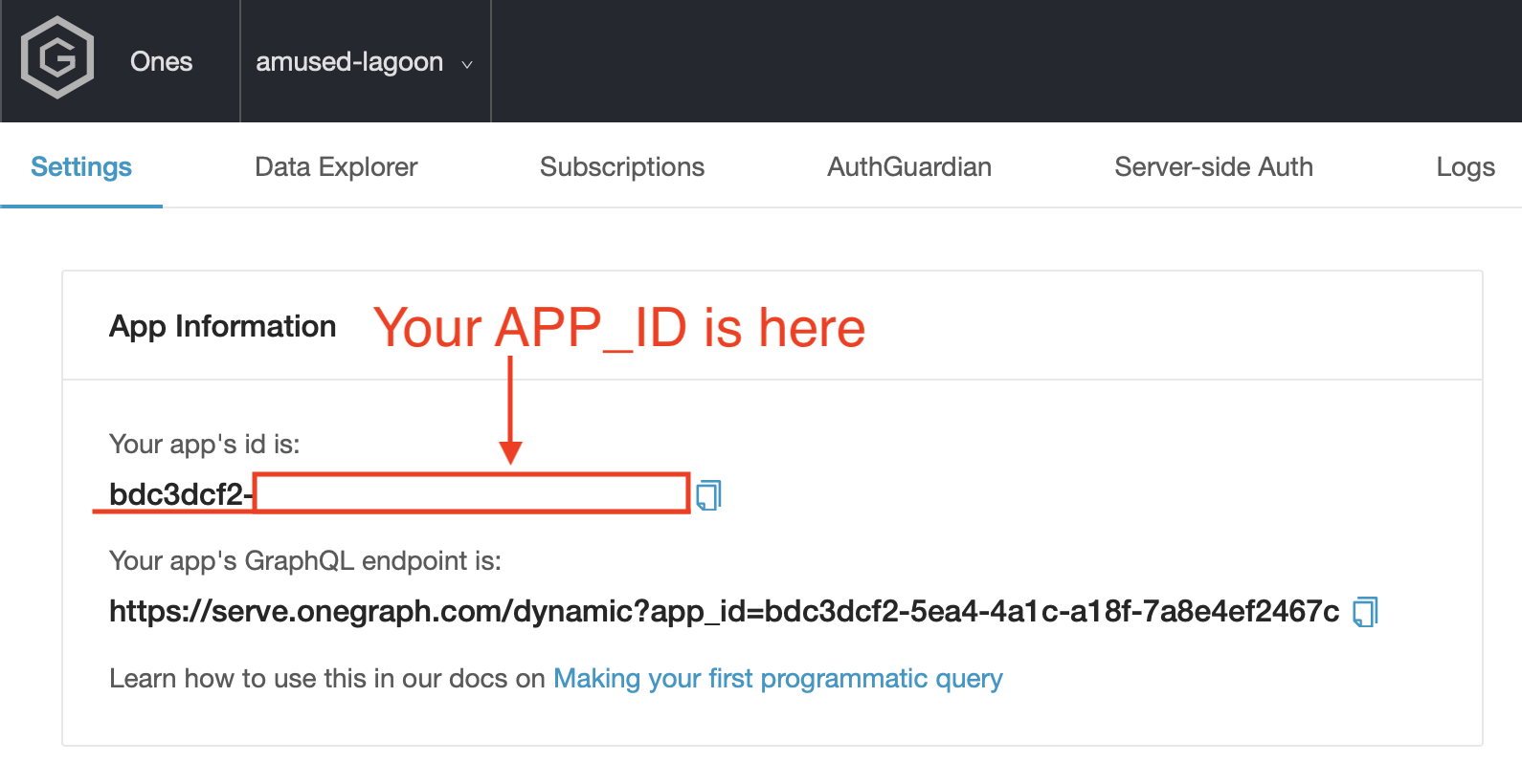 Where to find your APP_ID on OneGraph