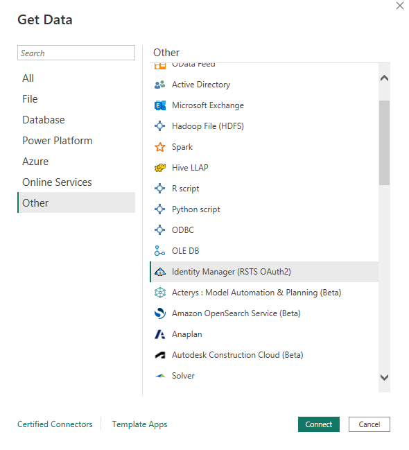 Identity Manager Power BI custom data connector loading