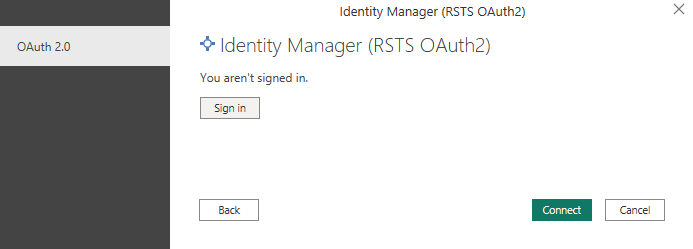 Identity Manager Power BI custom data connector sign in