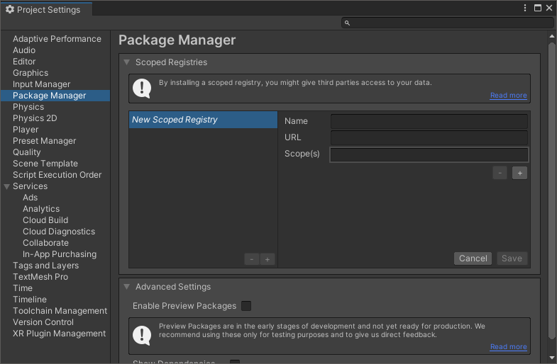 unity registry manager