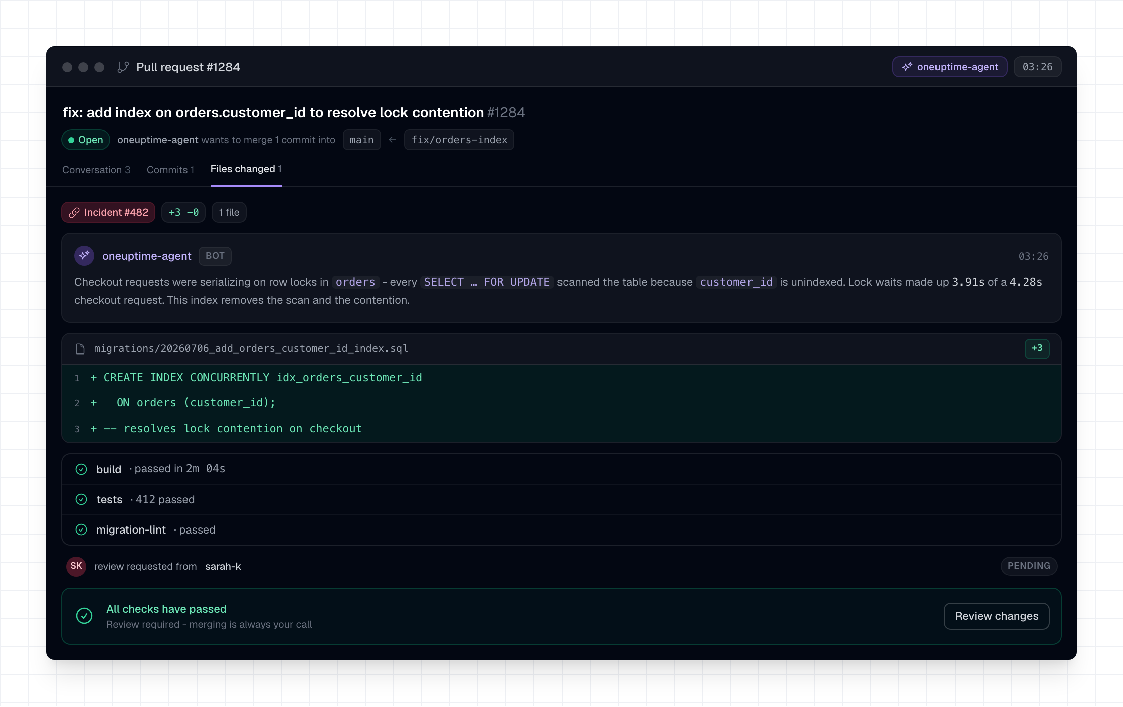 Auto-Fix — the AI agent opens a pull request with the fix