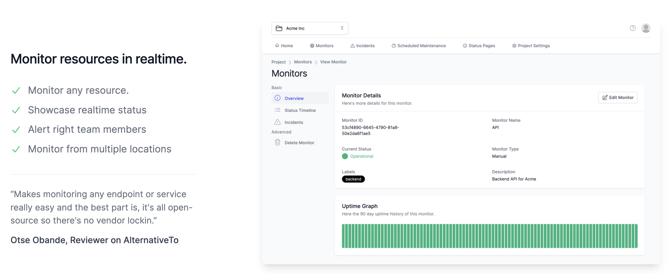 OneUptime 모니터링 화면