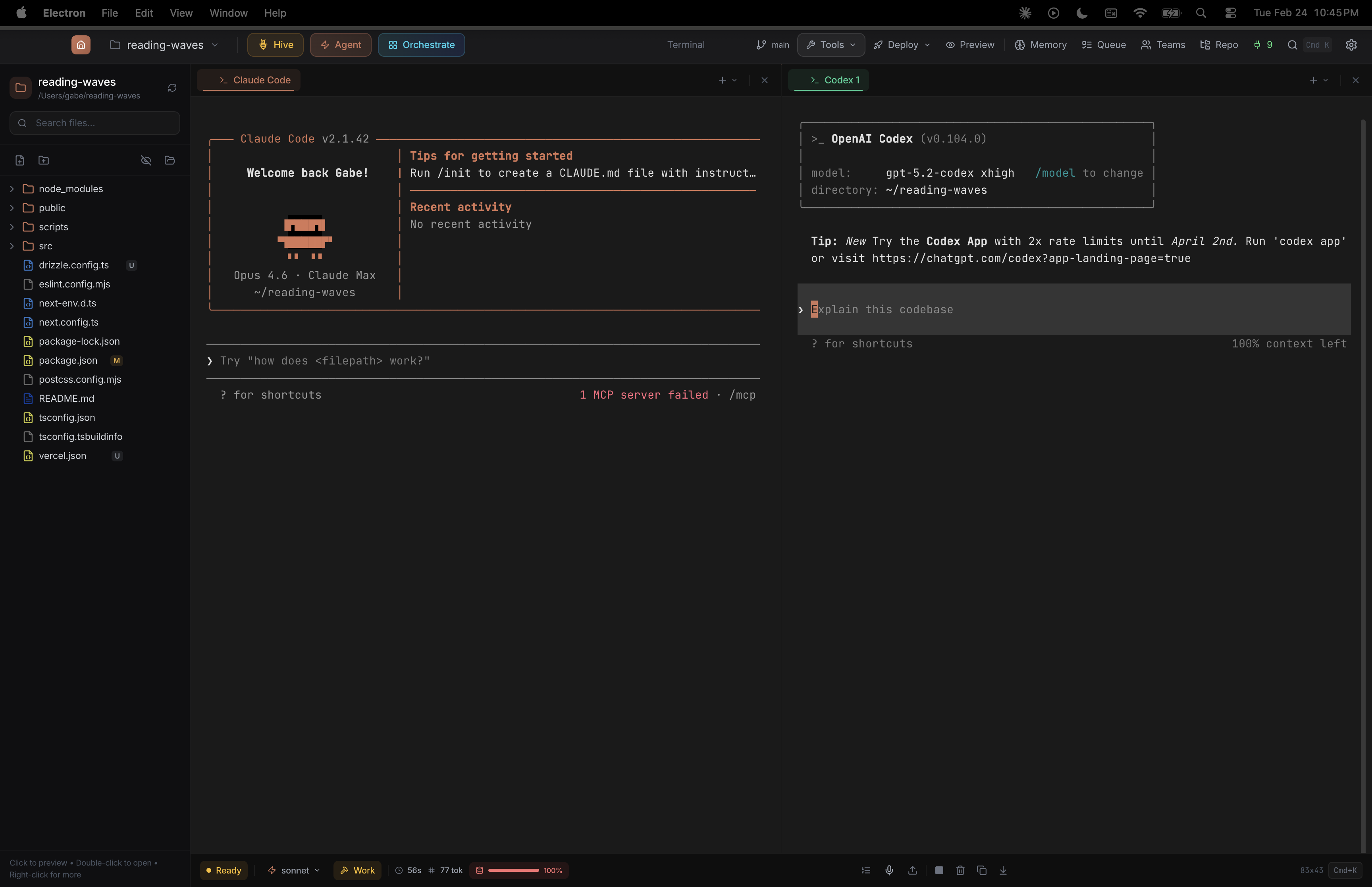 Split Panels - Claude Code and Codex side by side
