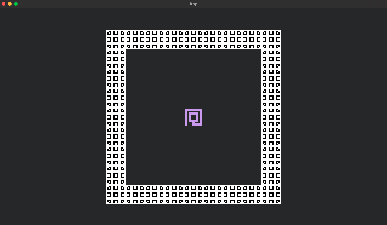 A Bevy app with the player in the centre, surrounded by 9x9 walls.