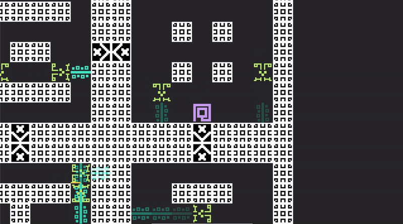 This time, the doors slide cleanly when the player bumps into them, allowing transition between each quadrant of the 18x18 play area.