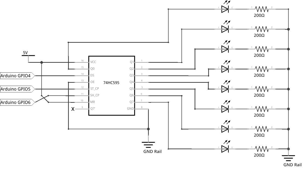 Circuit diagram of the shift register experiment