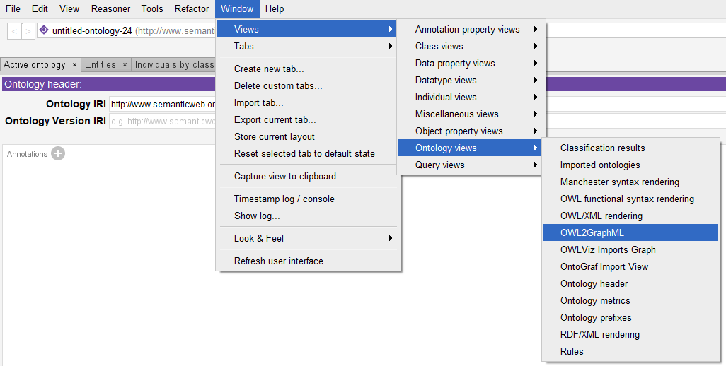 Location of plugin in Protégé context menu