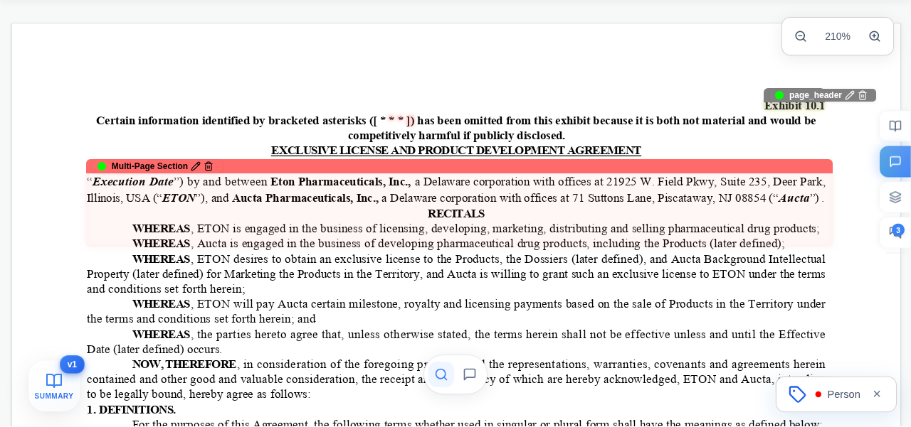 Precise, layout-faithful annotations on a PDF — colored label spans, multi-page sections, and the annotation sidebar