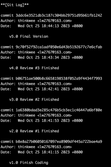 version on the terminal and online log ui you can see the git summary ...