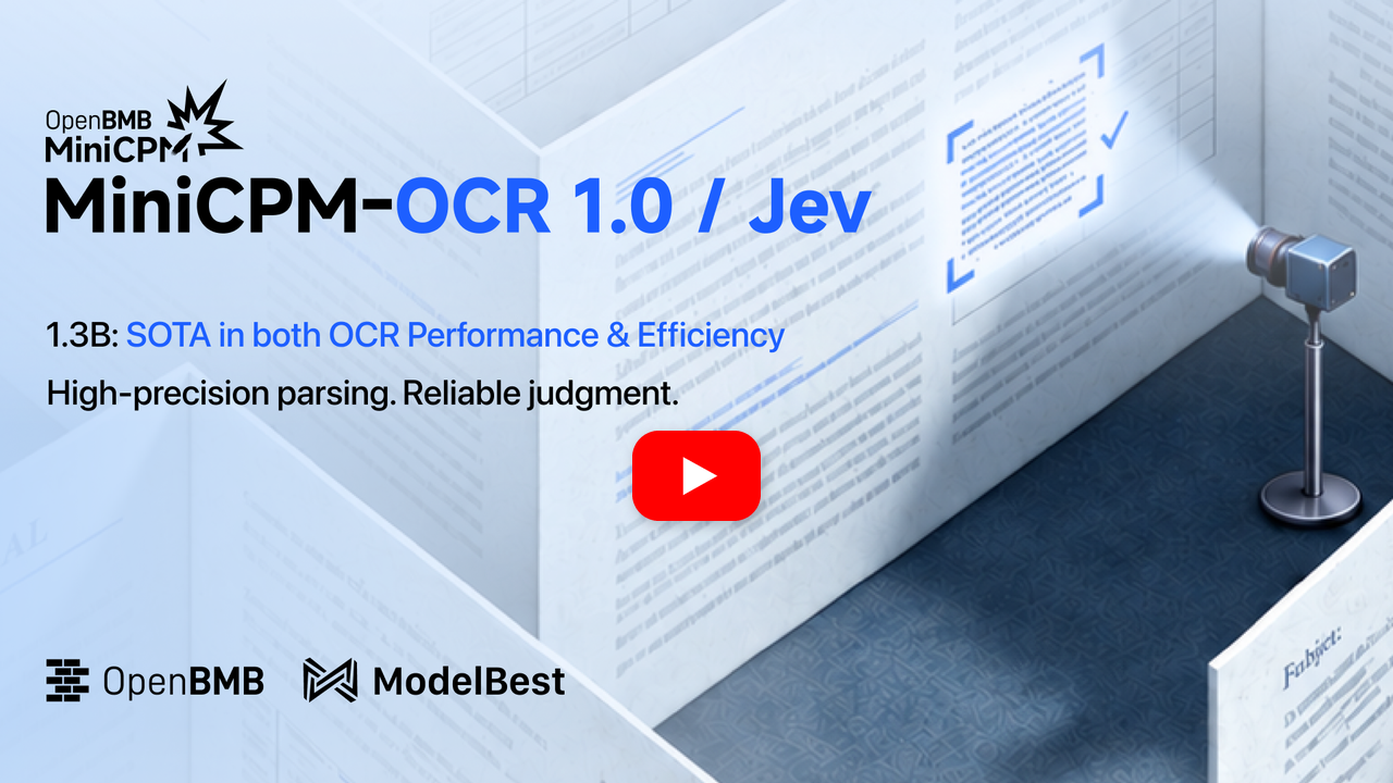 MiniCPM-OCR 1.0 and Jev promo video. Click to watch the demo on YouTube.