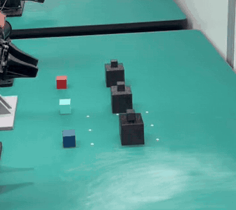 Real-robot Cover Blocks, layout RGB: red, green, blue from far to near