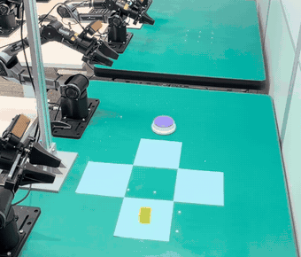 Real-robot Put Back Block, initial position Right: the block starts on the mat nearest the camera