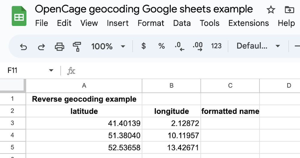 google docs geocoding example step 1