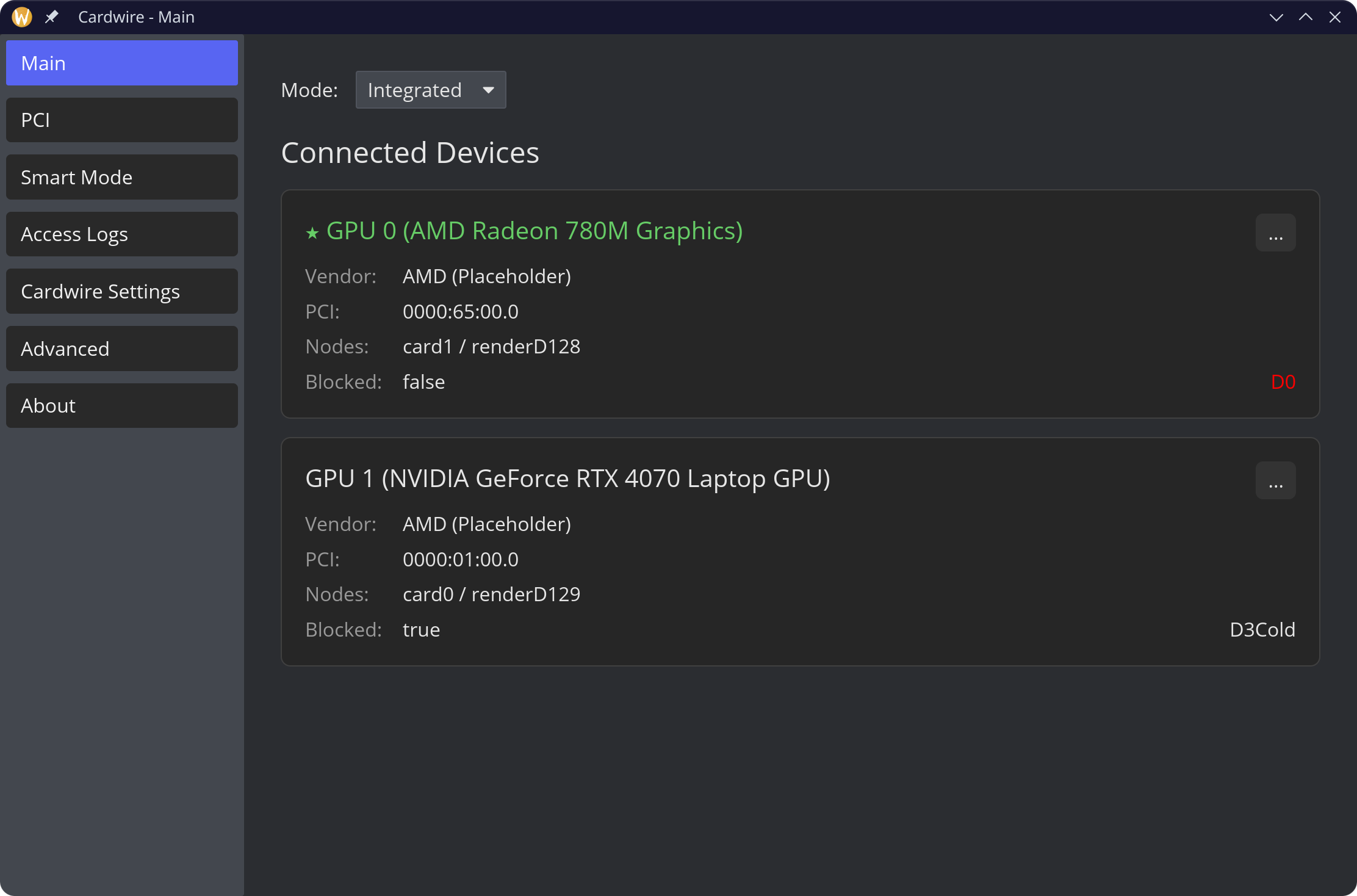Cardwire GUI screenshot