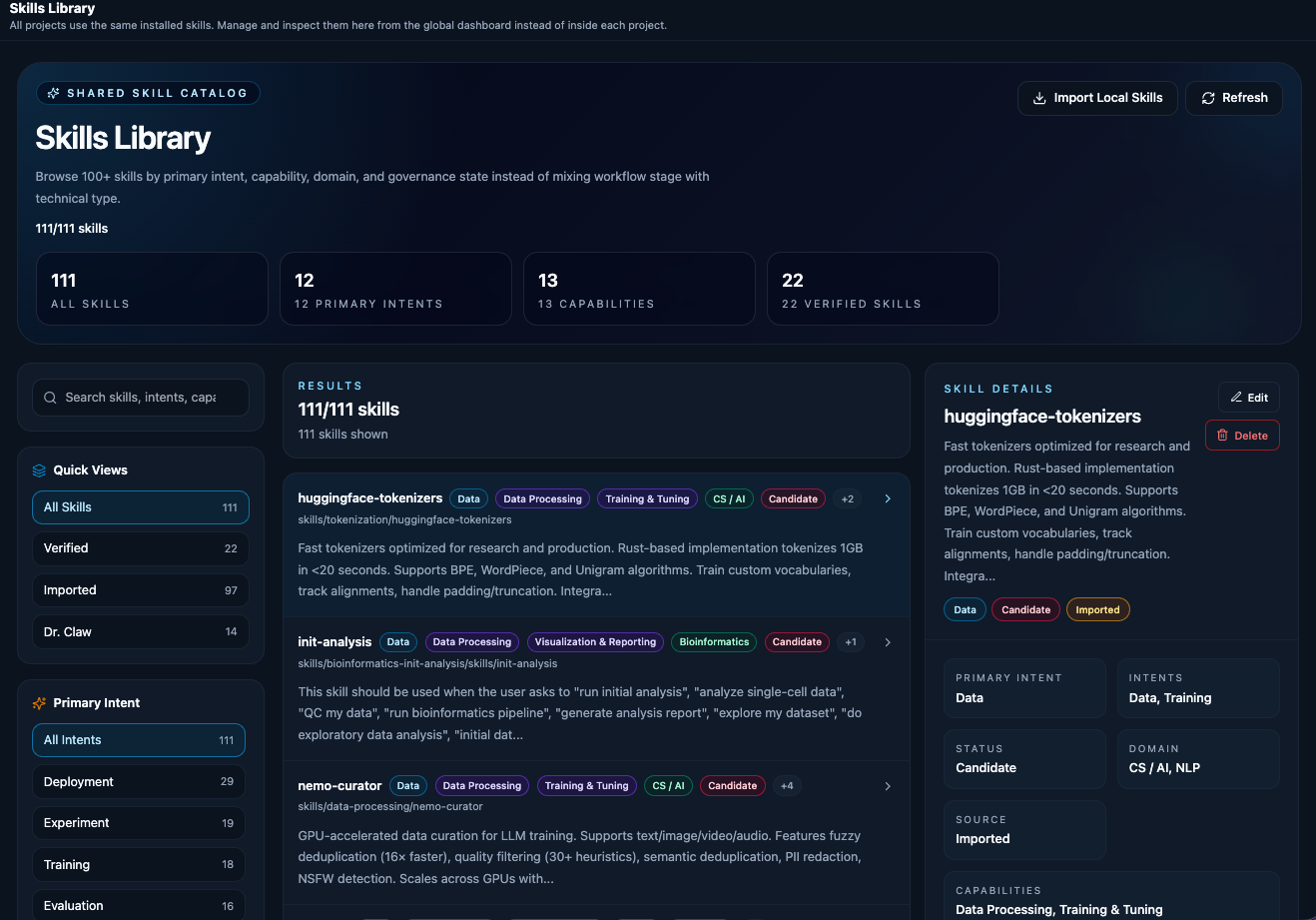 Skill library interface