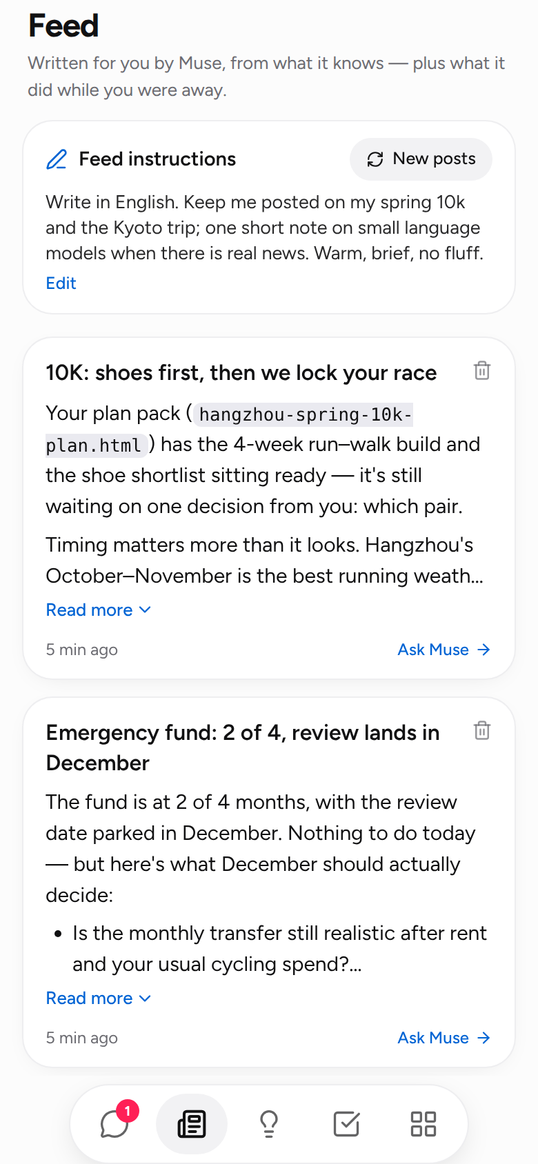 Feed: posts written for you from your instructions