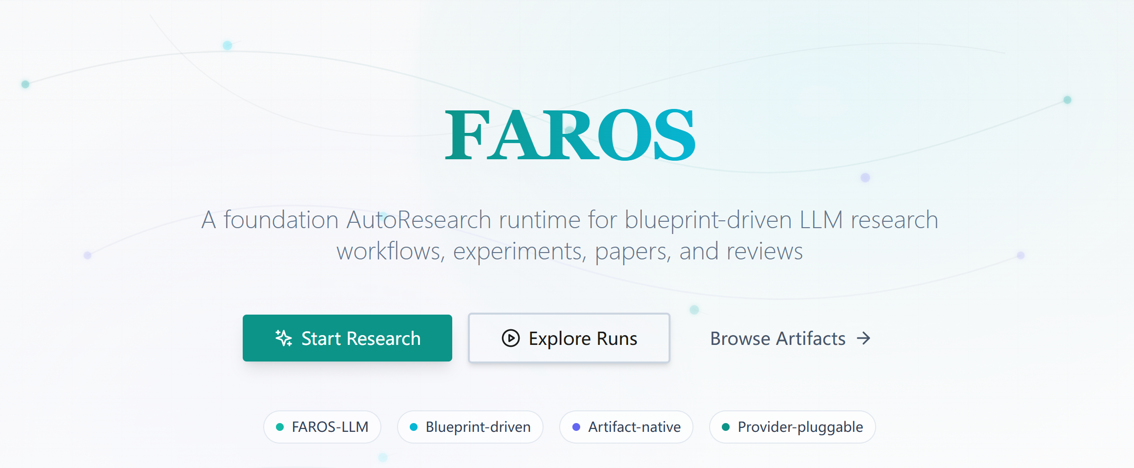 아키텍처 개요 다이어그램으로 보이며 백엔드의 faros 런타임 레이어와 도메인 모듈, 프로필과 프로바이더 레지스트리의 관계를 시각화하고 있다.