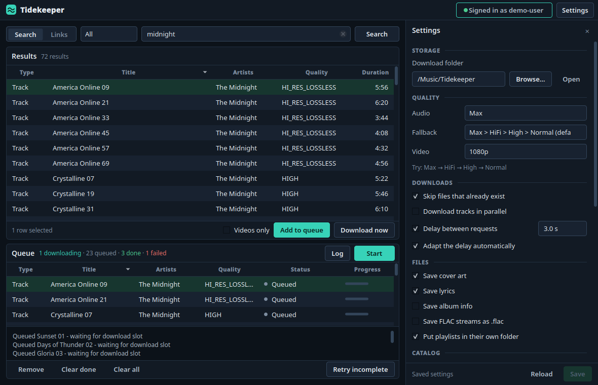Settings screen
