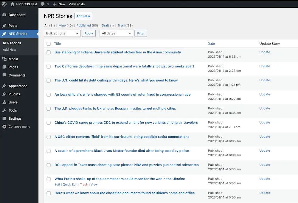 NPR Stories having been retrieved