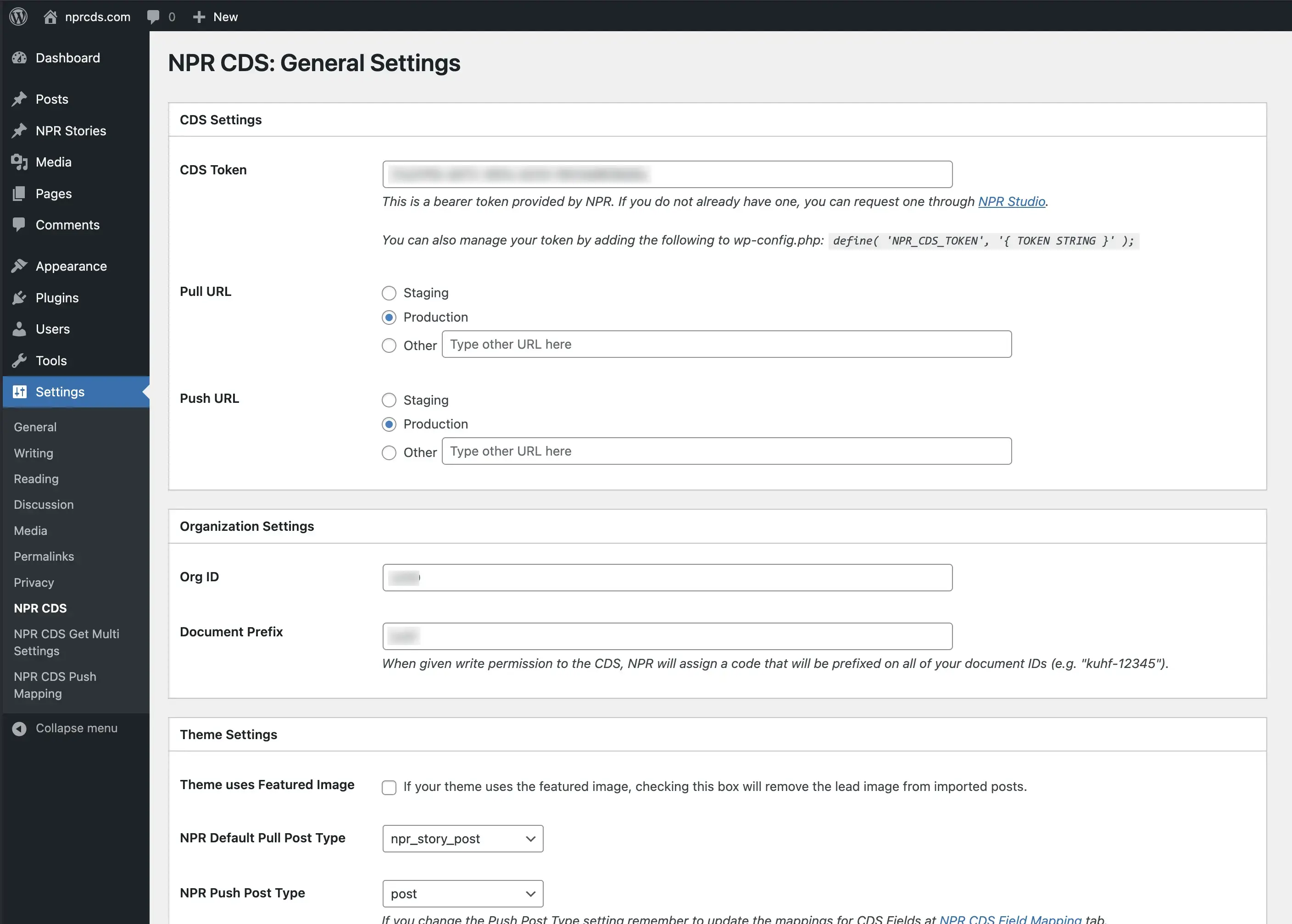 NPR CDS Plugin Settings screen