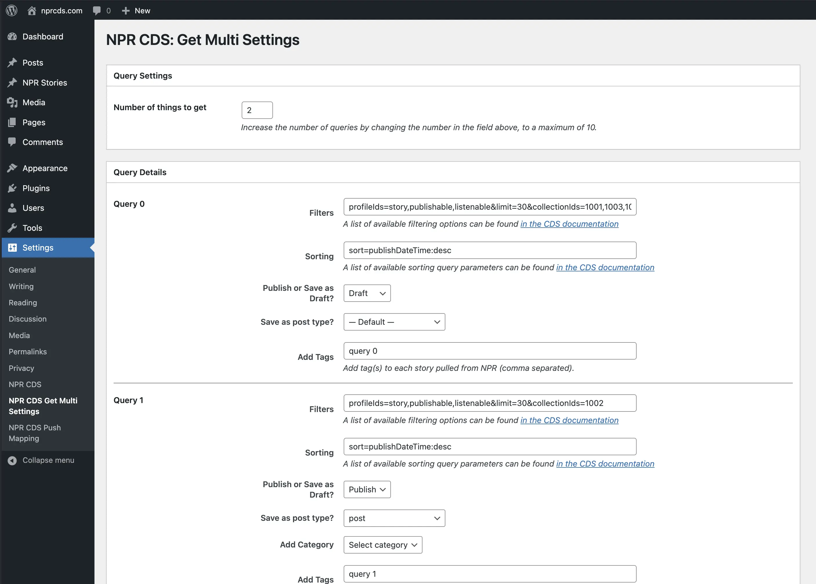 NPR CDS multiple get settings