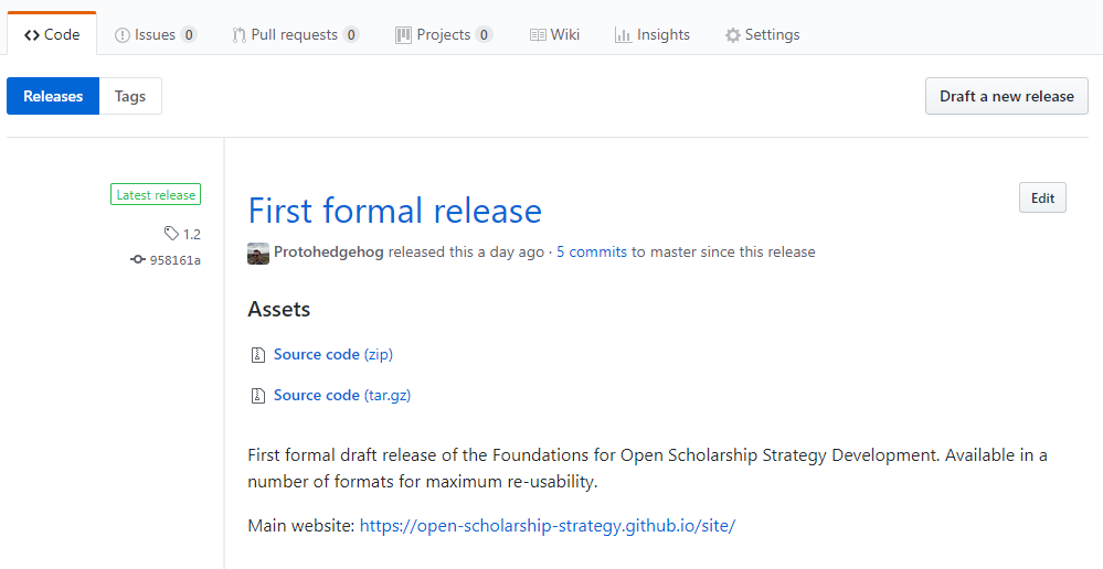 Check that the repository first release was successful. Example here using the Open Scholarship Strategy