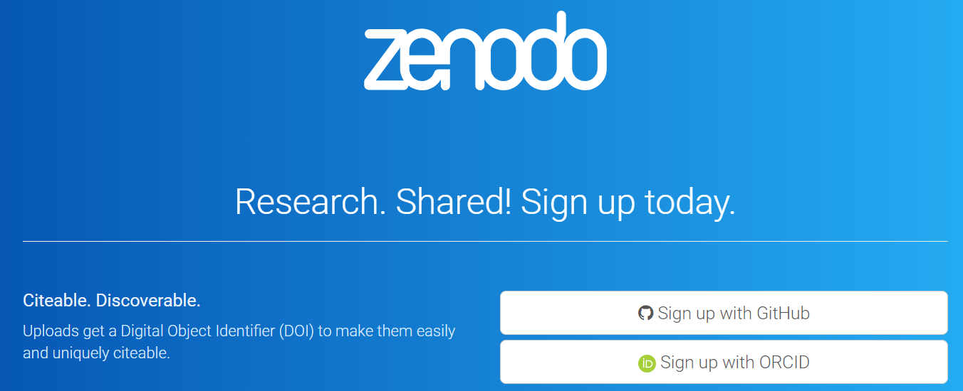 Sign up for Zenodo