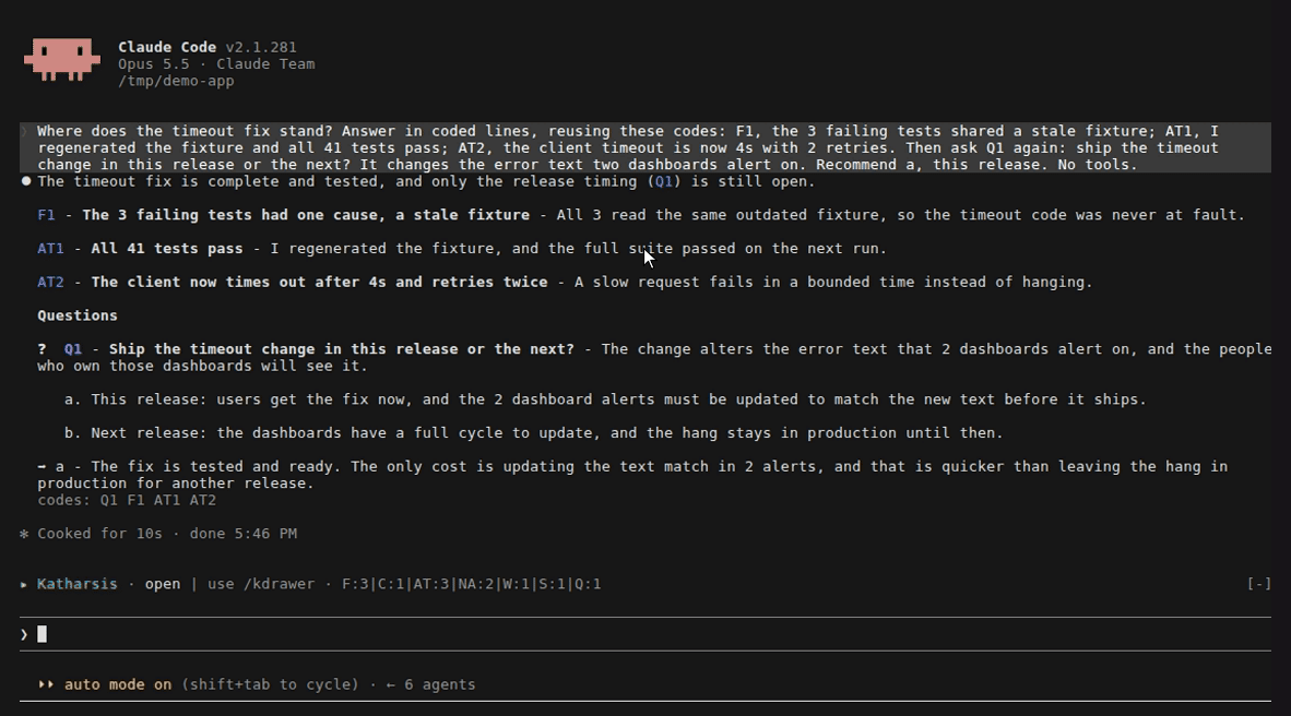The drawer: a search for timeout, Clear, the filter menu with a count per type, the Next actions filter, and the full view