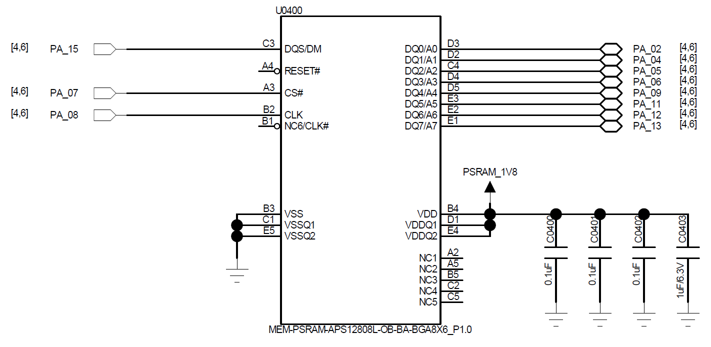 BGA169 双片OPI PSRAM芯片1连接参考电路