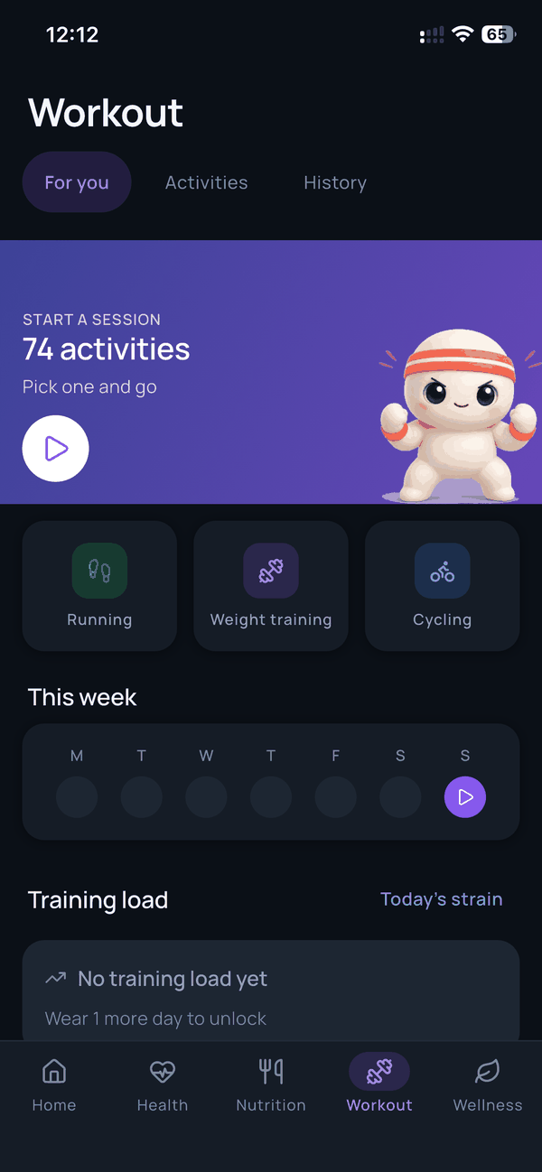 The Workout screen