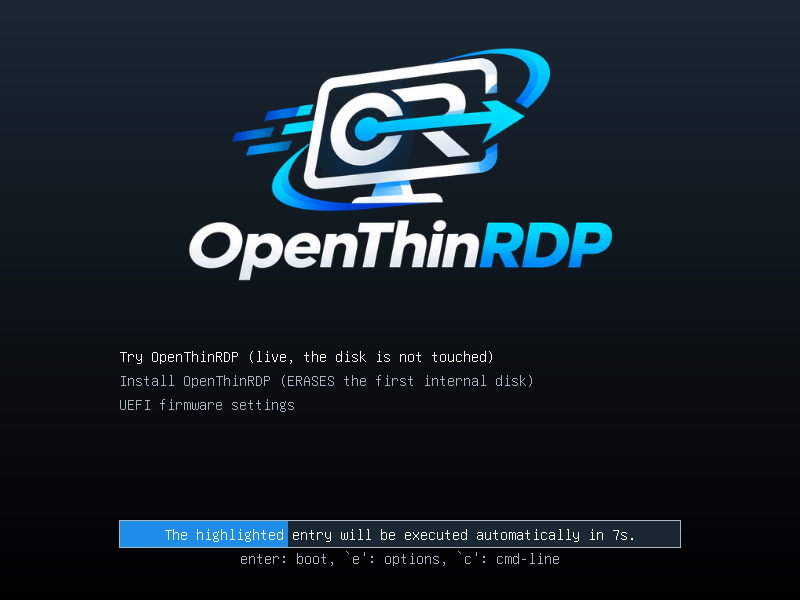 Boot menu: try it live or install