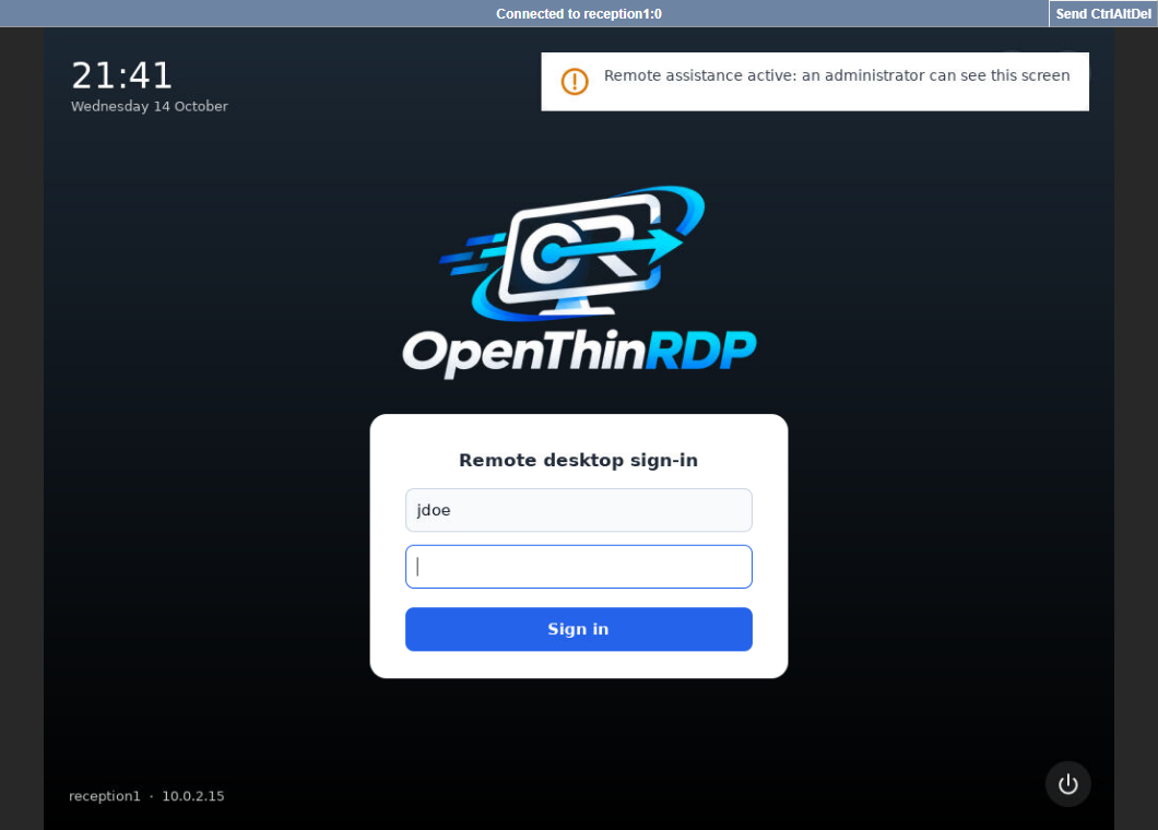 Remote screen of a device in the browser, with the notice on the device