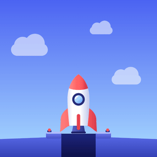 Animated rocket launch with flame and smoke