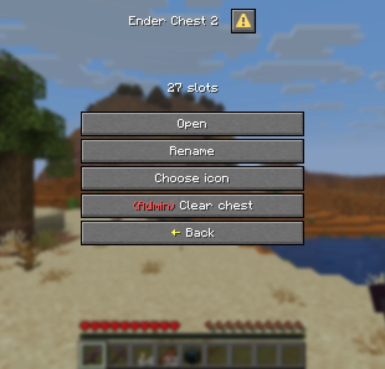 An admin viewing another player's chest, with the Clear chest button