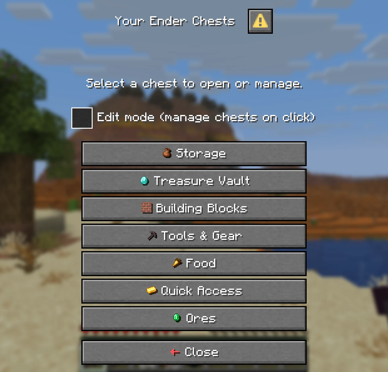 The chest list showing seven named chests with icons