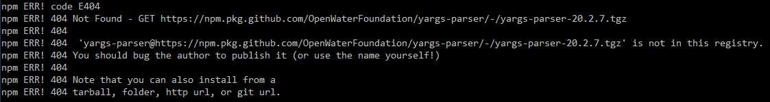 npm install registry error