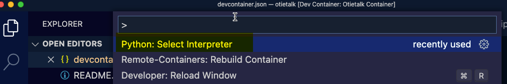 Select the python interpreter