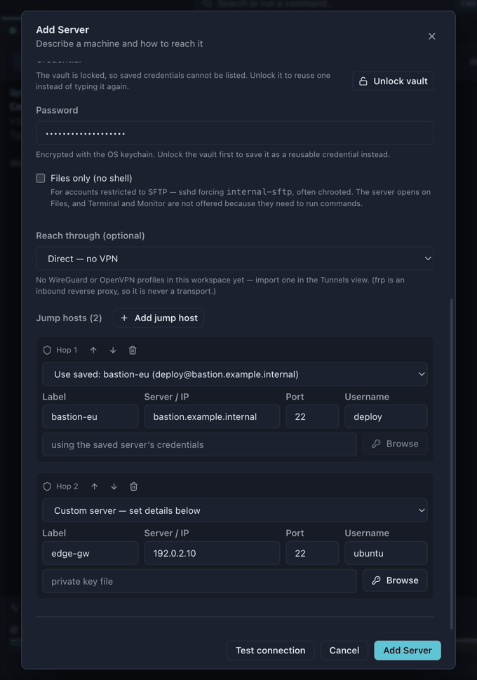 Add Server with jump hosts