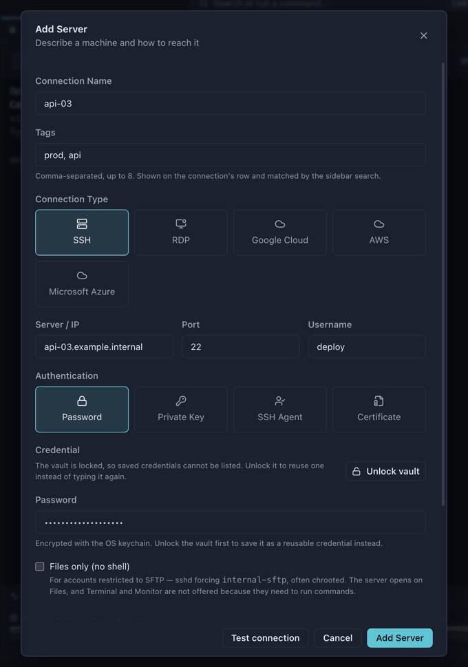 Add Server dialog