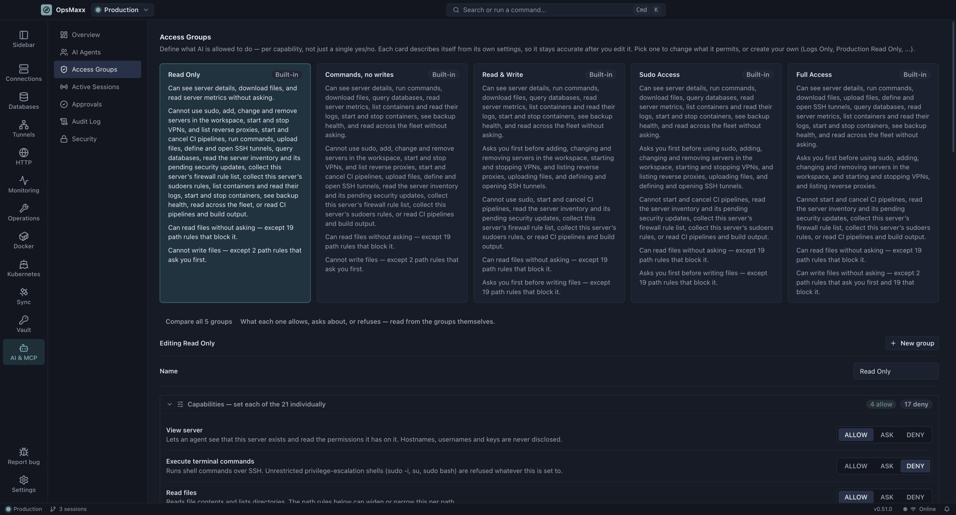 Access group capabilities: each one ALLOW/ASK/DENY