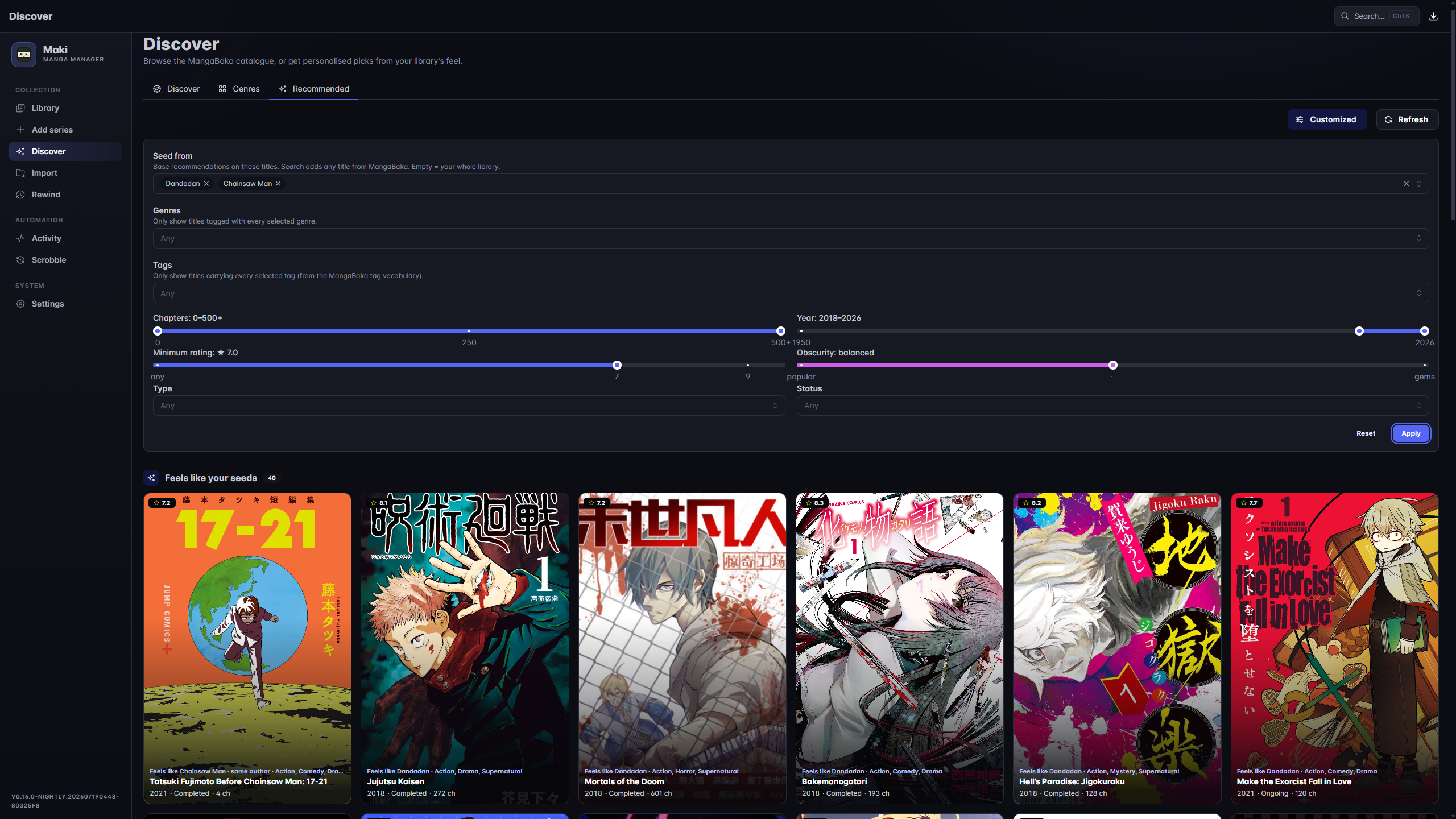 Recommendations view