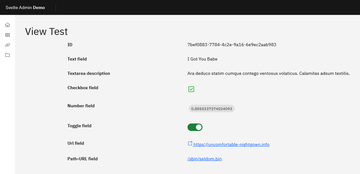 SvelteAdmin Backoffice View