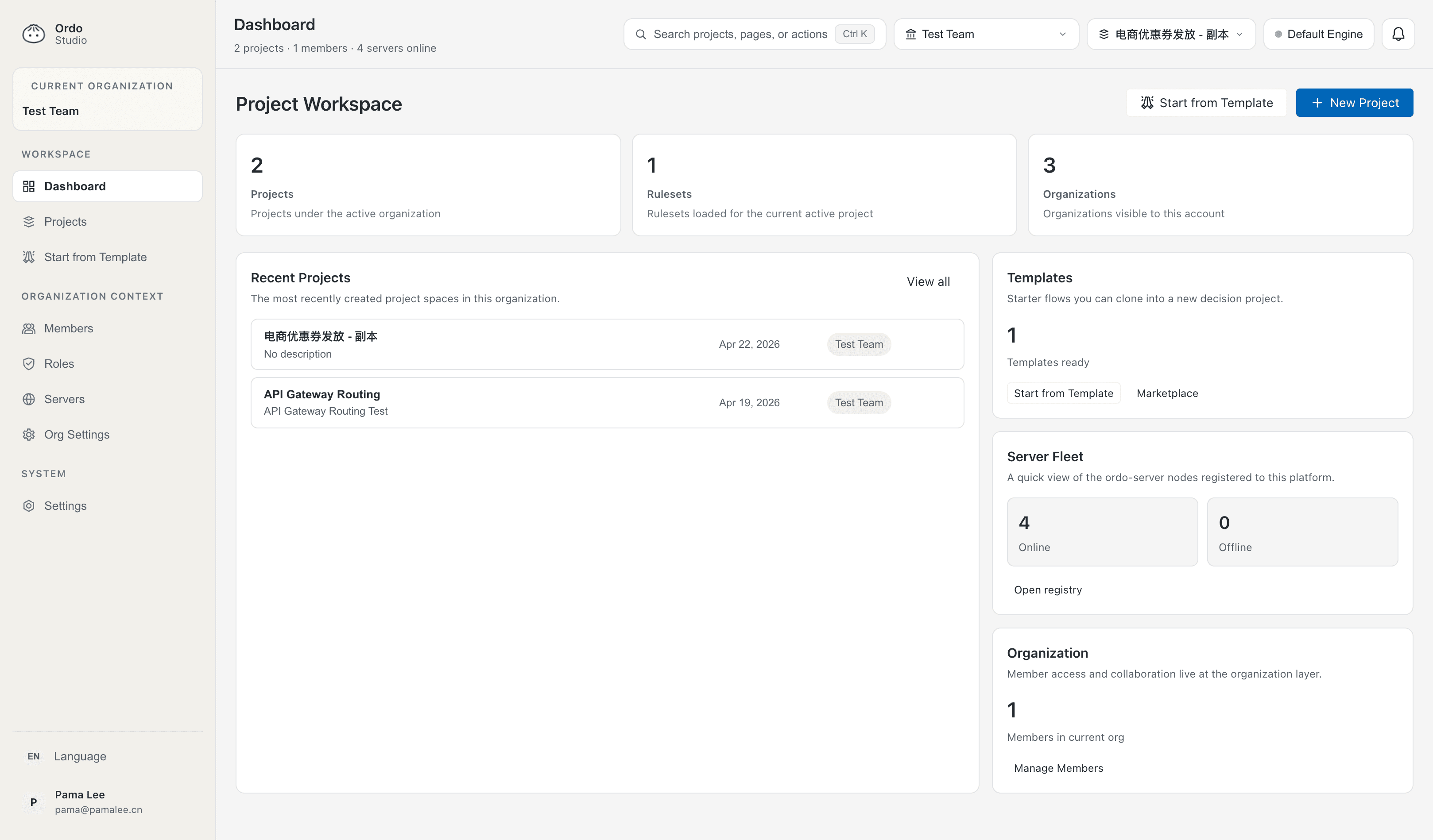 Ordo Platform Dashboard