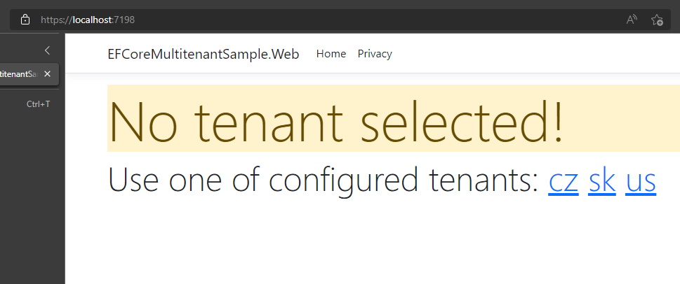 Index page - no tenant is selected