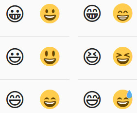 Emoji smilies with text and emoji presentation sequences