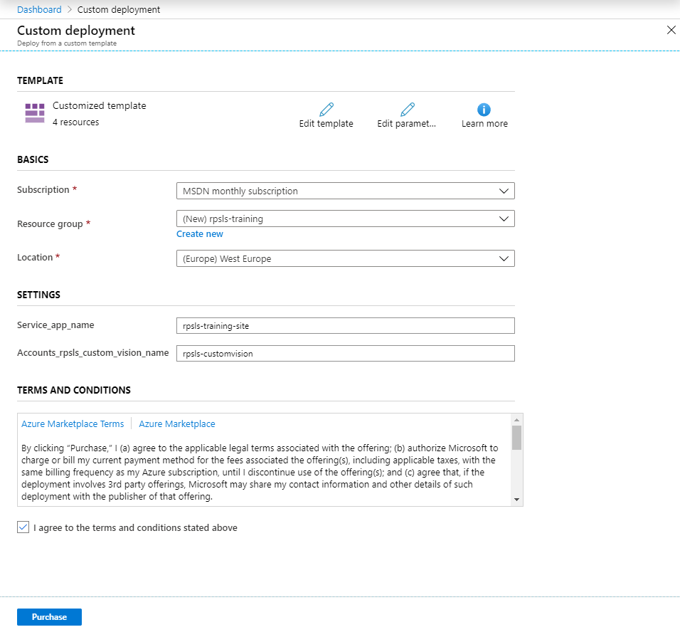 Resource deployment form filled