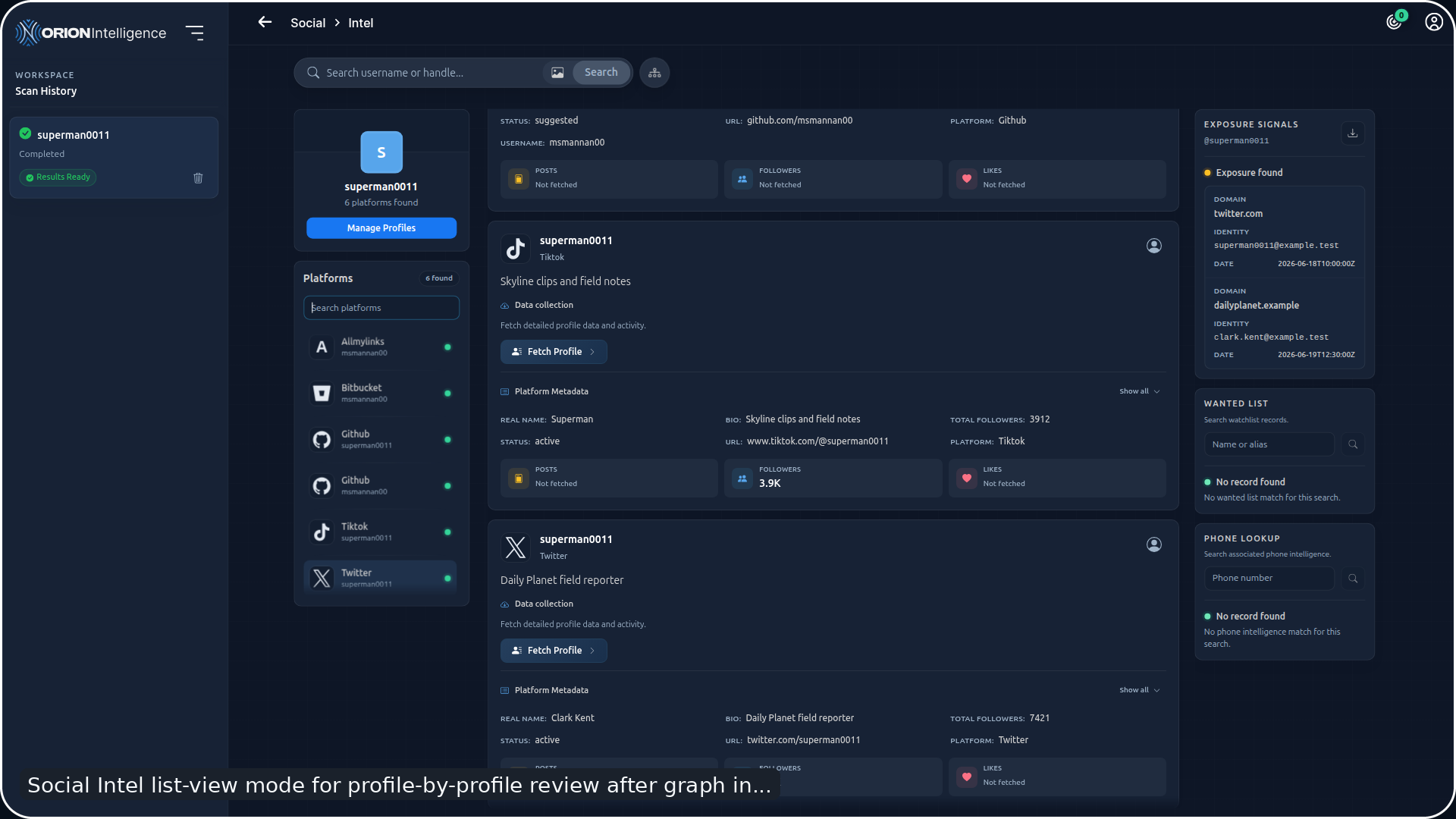 Social Intel List View